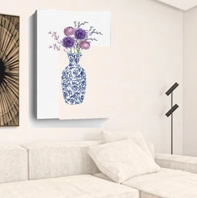 Homezia 48" X 32" Blue And White Life Floral Vase Canvas Wall Art