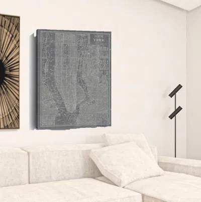 Homezia 48" X 32" Gray And White Aerial New York Map Canvas Wall Art
