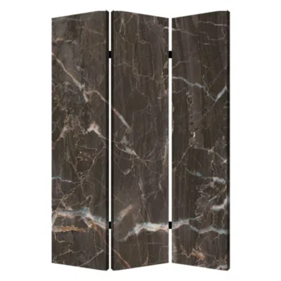 Homezia 48" X 72" Multi Color Wood Canvas Black Marble Screen In Brown