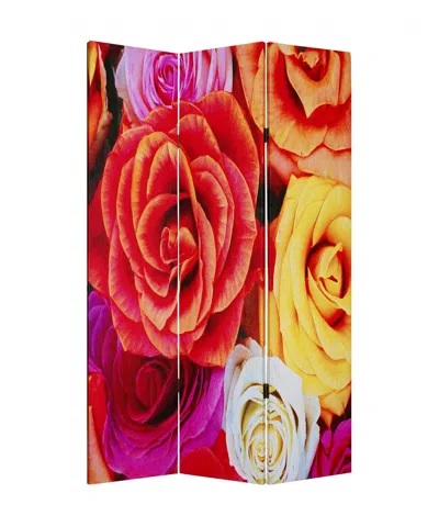 Homezia 48 X 72 Multi Color Wood Canvas Daisy And Rose Screen In Brown