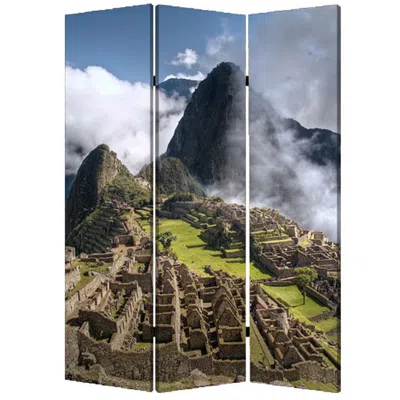 Homezia 48" X 72" Multi Color Wood Canvas Machu Picchu Screen