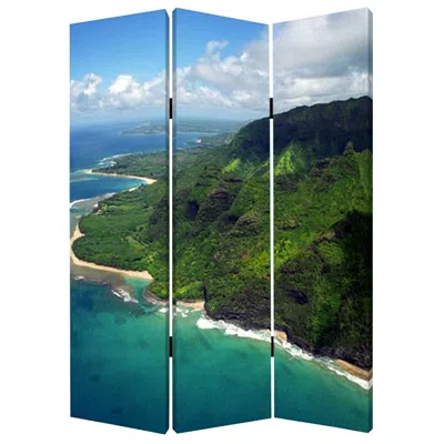 Homezia 48 X 72 Multi Color Wood Canvas Palm Tripical Screen