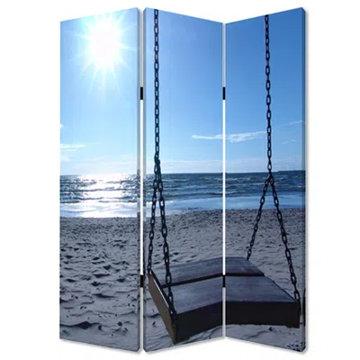 Homezia 48" X 72" Multi Color Wood Canvas Seaside Serenity Screen In Blue