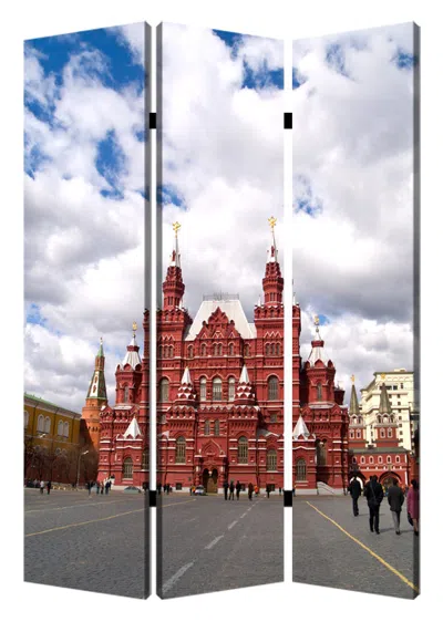 Homezia 48" X 72" Red Blue And White Wood Canvas Russia Screen