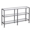 Homezia 49" Clear And Silver Glass Distressed Floor Shelf Console Table With Storage