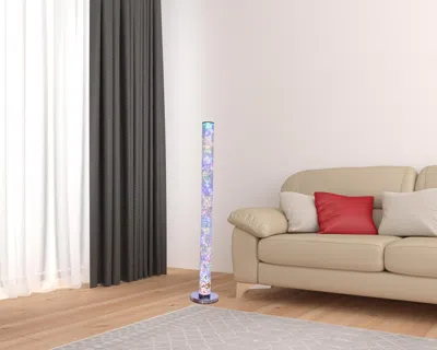 Homezia 49" Steel Led Column Floor Lamp With Clear Drum Shade In Transparent
