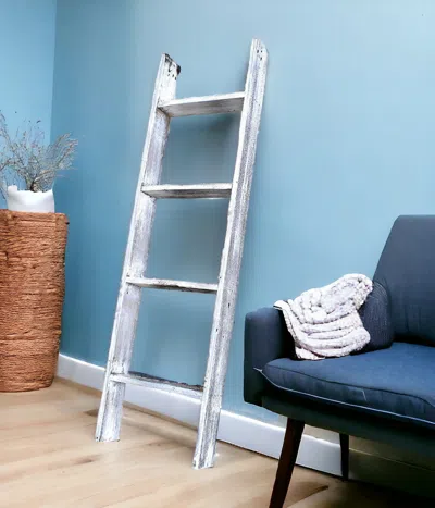 Homezia 49" Whitewash Rustic Four Step Wood Ladder Shelf