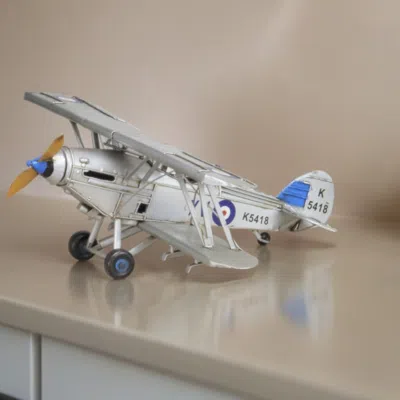 Homezia 5" Blue And Gray Metal Hand Painted Model Airplane