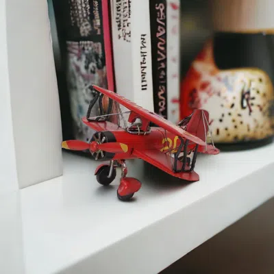 Homezia 5" Red And Black Metal Hand Painted Model Airplane