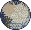 Homezia 5' Round Blue And Gray Round Floral Indoor Outdoor Area Rug