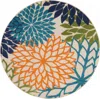 Homezia 5' Round Ivory And Blue Round Floral Indoor Outdoor Area Rug