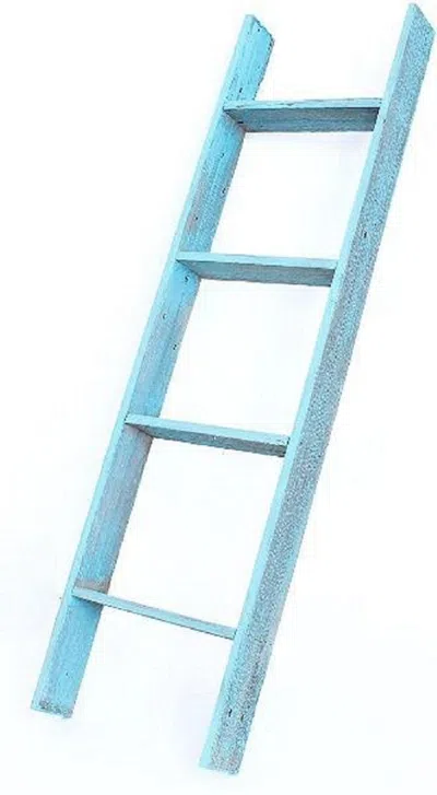 Homezia 5 Step Rustic Turquoise Wood Ladder Shelf