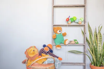 Homezia 5 Step Rustic Weathered Grey Wood Ladder Shelf
