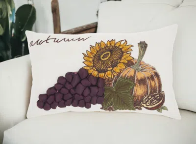 Homezia 5" X 12" Yellow And White Thanksgiving Pumpkin And Sunflowers Cotton Throw Pillow In Black