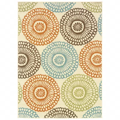 Homezia 5' X 8' Beige Indoor Outdoor Area Rug In Multi