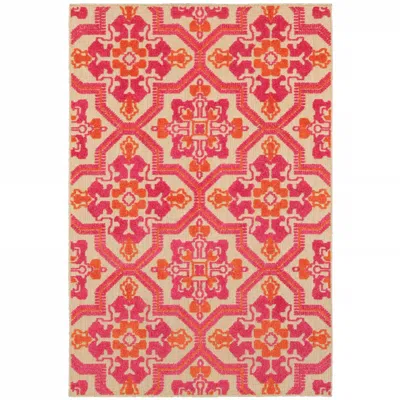 Homezia 5' X 8' Pink And Orange Moroccan Indoor Outdoor Area Rug