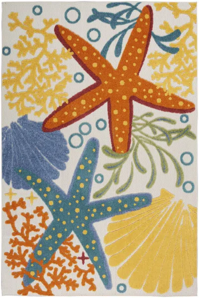 Homezia 5' X 8' Yellow And Ivory Indoor Outdoor Area Rug In Multi