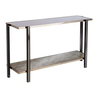Homezia 50" Smoky Black And Champagne Glass Mirrored Floor Shelf Console Table With Storage
