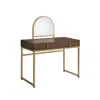 Homezia 50" Walnut & Gold Finish Round Dresser Mirror