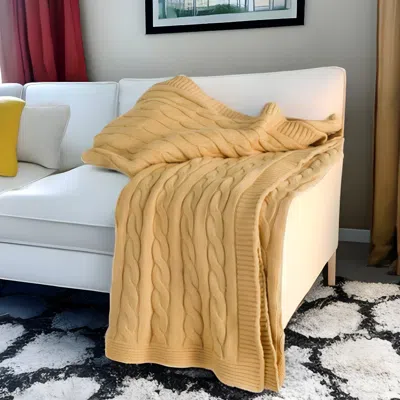 Homezia 50" X 50" Light Yellow Knitted Cotton Throw Blanket