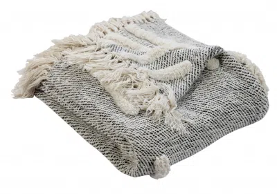 Homezia 50" X 60" Black And Gray Woven Cotton Geometric Throw Blanket With Fringe