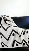 Homezia 50" X 60" Black And White Woven Cotton Chevron Throw Blanket With Tassels