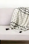 Homezia 50" X 60" Black And White Woven Cotton Chevron Throw Blanket With Tassels