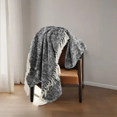 Homezia 50" X 60" Black And White Woven Cotton Throw Blanket With Fringe