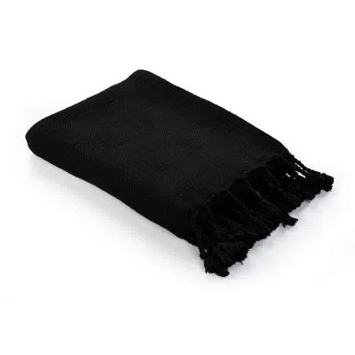 Homezia 50" X 60" Black Woven Cotton Throw Blanket With Fringe