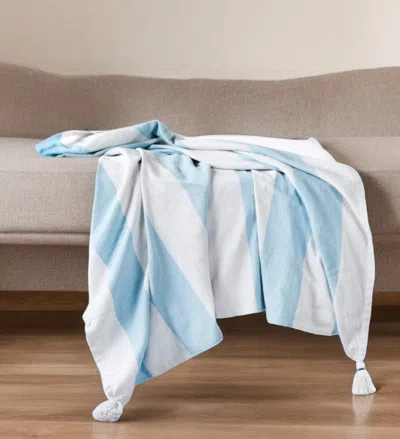 Homezia 50" X 60" Blue And White Woven Cotton Striped Throw Blanket With Tassels