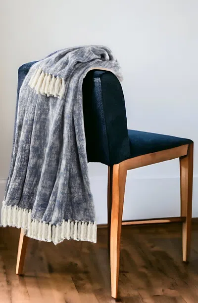 Homezia 50" X 60" Blue And White Woven Cotton Throw Blanket With Fringe