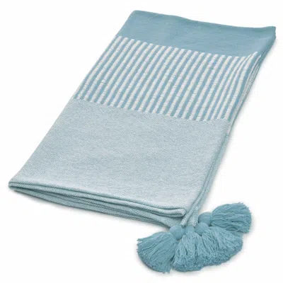 Homezia 50" X 60" Blue Woven Cotton Striped Throw Blanket With Tassels