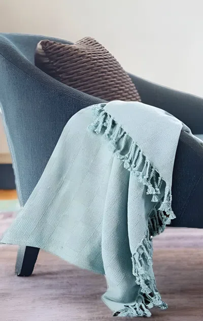 Homezia 50" X 60" Blue Woven Cotton Throw Blanket With Fringe