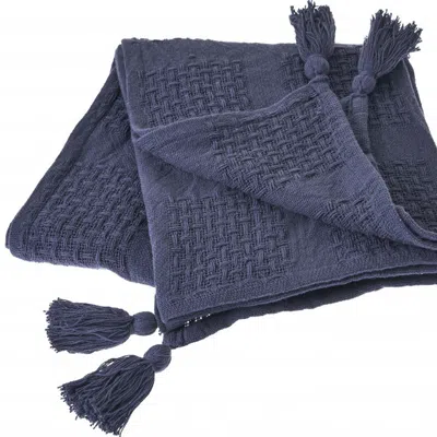 Homezia 50" X 60" Blue Woven Cotton Throw Blanket With Tassels