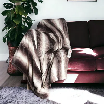 Homezia 50" X 60" Brown And White Modern Contemporary Heated Throw Blankets