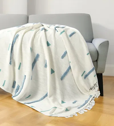 Homezia 50" X 60" Cream Kantha Cotton Geometric Throw Blanket With Embroidery