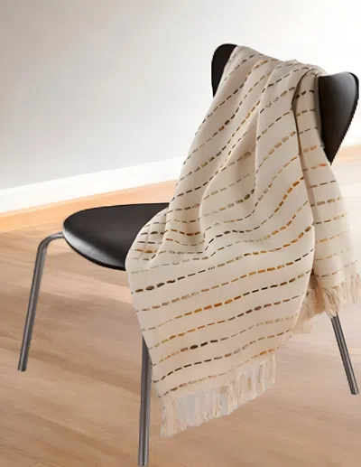 Homezia 50" X 60" Cream Kantha Cotton Striped Throw Blanket With Embroidery