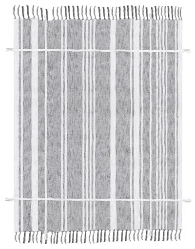 Homezia 50" X 60" Gray And White Kantha Cotton Striped Throw Blanket With Embroidery