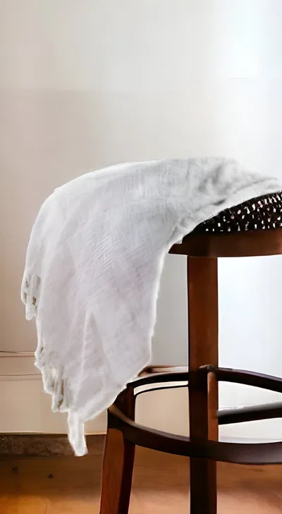 Homezia 50" X 60" Gray And White Woven Cotton Ombre Throw Blanket With Fringe