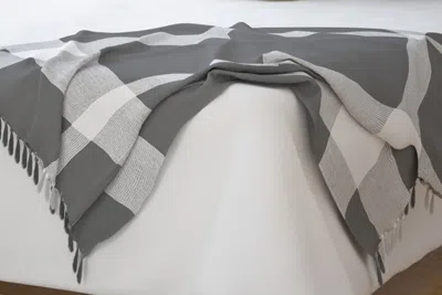 Homezia 50" X 60" Gray Woven Cotton Checkered Throw Blanket With Fringe