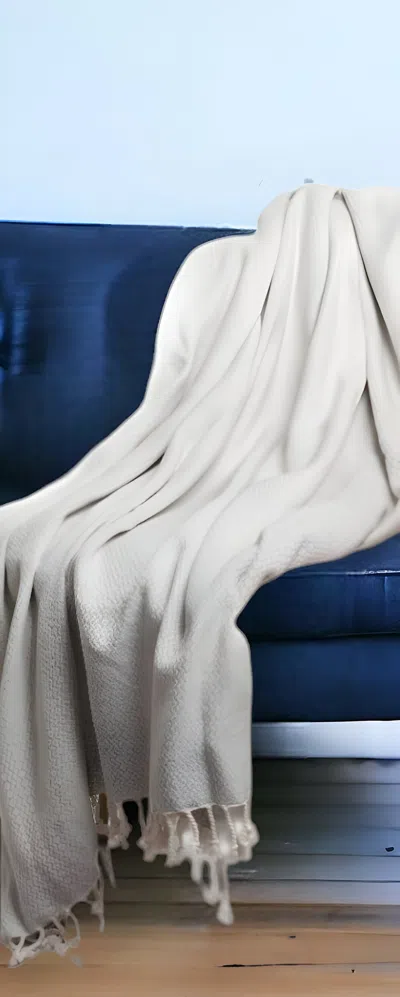 Homezia 50" X 60" Gray Woven Cotton Geometric Throw Blanket With Fringe