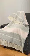 Homezia 50" X 60" Gray Woven Cotton Striped Throw Blanket With Tassels