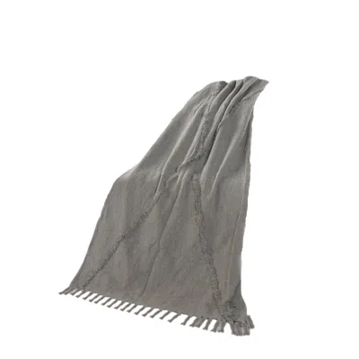 Homezia 50" X 60" Gray Woven Cotton Throw Blanket With Fringe