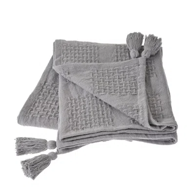 Homezia 50" X 60" Gray Woven Cotton Throw Blanket With Tassels