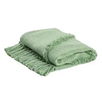 Homezia 50" X 60" Green Woven Cotton Throw Blanket With Fringe