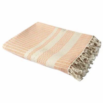 Homezia 50" X 60" Orange Woven Cotton Striped Throw Blanket With Fringe