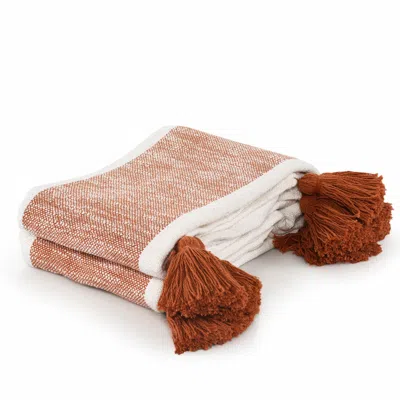 Homezia 50" X 60" Orange Woven Cotton Striped Throw Blanket With Tassels