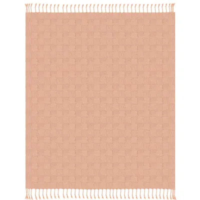 Homezia 50" X 60" Orange Woven Cotton Throw Blanket With Fringe