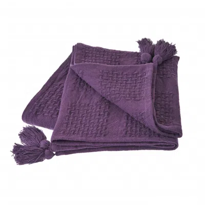 Homezia 50" X 60" Purple Woven Cotton Throw Blanket With Tassels