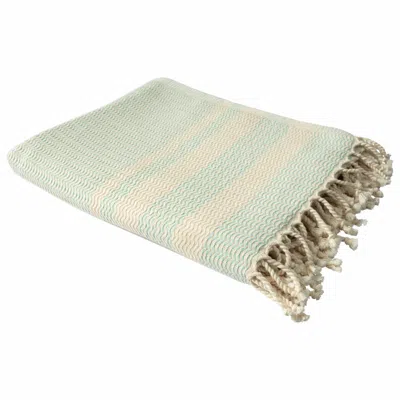 Homezia 50" X 60" Turquoise Woven Cotton Striped Throw Blanket With Fringe
